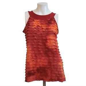 Elementz Fiery Red & Orange Silky Ruffle Sleeveless Top